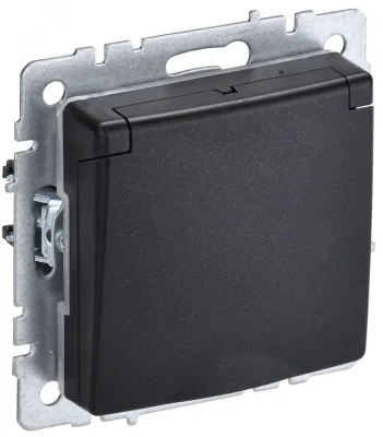 BRITE Розетка с заземлением с защитными шторками и крышкой 16А IP44 РСбш10-3-44-БрЧ черный BR-R1 IEK фото 1