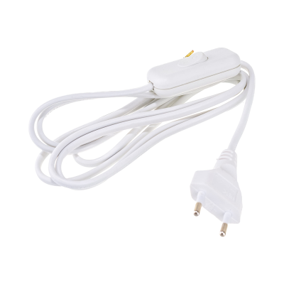 Шнур УШ-1КВ опрессованный с выкл. 2м 2х0,75мм2 белый IEK WUP20-02-K01 фото 1