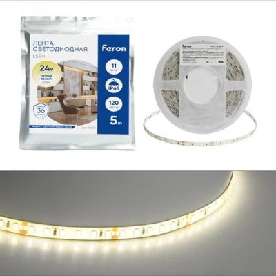 Светодиодная LED лента LS511, 120SMD(2835)/м 11Вт/м 24V 5000*8*1.22мм 3000К IP65 Feron 51634 фото 1