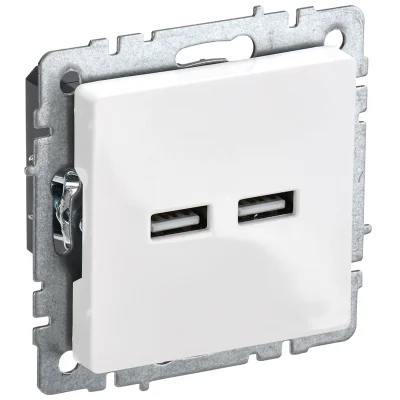 BRITE Роз. USB A+A 3,1А РЮ10-1-БрБ бел. IEK BR-U21-D31-K01 фото 1