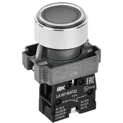Кнопка LA167-BAF22 d=22мм 1р черная IEK BBT20-BAF22-2-22-67-K02 фото 1