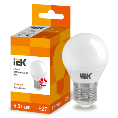 Лампа LED G45 шар 5Вт 230В 3000К E27 IEK LLE-G45-5-230-30-E27 фото 1
