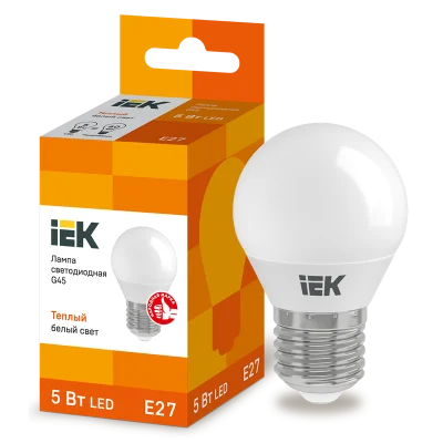 Лампа LED G45 шар 5Вт 230В 3000К E27 IEK LLE-G45-5-230-30-E27 фото 1