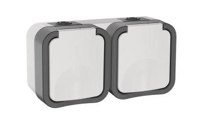 TORS Розетка 2-местная горизонтальная 16А IP55 TS222 серо-белый IEK TS-R26-16-55-G-K41 фото 1