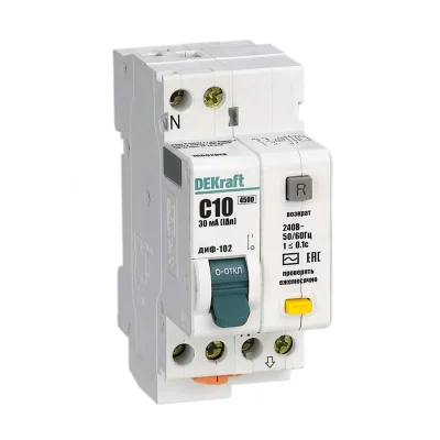 АВДТ 1Р+N 10А 30мА тип AC х-ка С ДИФ-102 нов. 4,5кА DEKraft 16002DEK фото 1