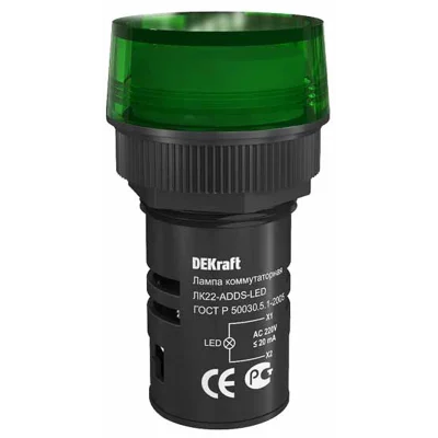 Лампа комм. ADDS D22 ЗЕЛЕНЫЙ LED 220В ЛK-22 DEKraft 25002DEK фото 1