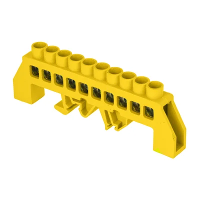 Шина "0" РЕ (8х12мм) 10 отверстий латунь желтый нейлоновый корпус комбинированный PROxima sn0-12 EKF фото 1