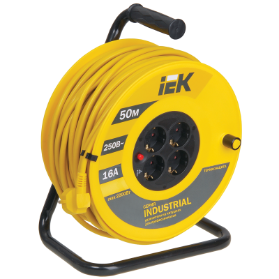 Катушка УК50 4 места 2P+PE/50м 3х1,5мм2 "Industrial" IEK WKP15-16-04-50 фото 1