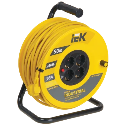 Катушка УК50 4 места 2P+PE/50м 3х1,5мм2 "Industrial" IEK WKP15-16-04-50 фото 1