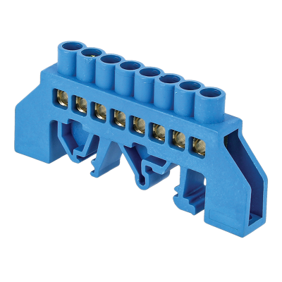 Шина "0" N (8х12мм) 8 отверстий латунь синий нейлоновый корпус комбинированный PROxima sn0-125-8 EKF фото 1