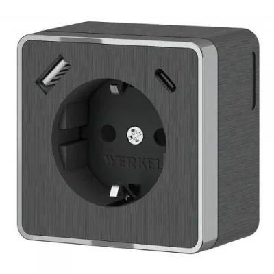 Розетка с заземлением, шторками и USB тип A+C Gallant (графит рифленый) W5071704 Werkel a057704 фото 1