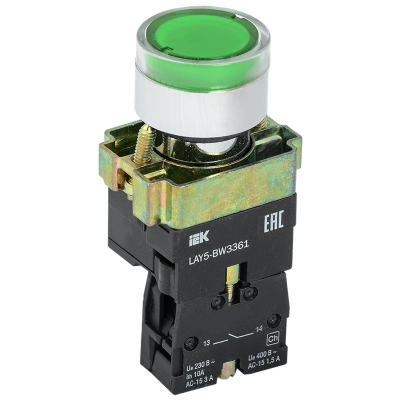 Кнопка управления LAY5-BW3361 с подсветкой зеленый 1з IEK BBT50-BW-K06 фото 1