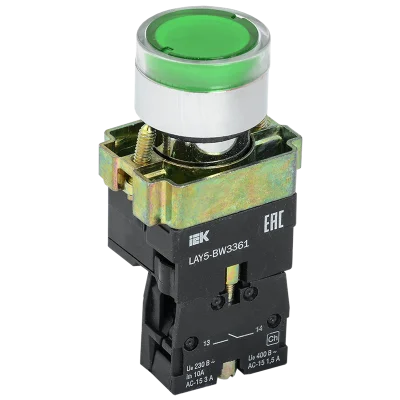 Кнопка управления LAY5-BW3361 с подсветкой зеленый 1з IEK BBT50-BW-K06 фото 1