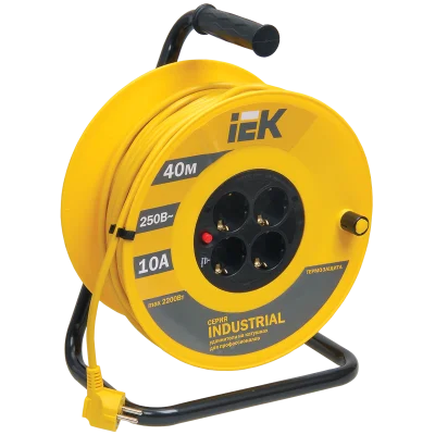 Катушка УК40 4 места 2P+PE/40м 3х1,0мм2 "Industrial" IEK WKP14-10-04-40 фото 1