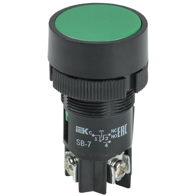 Кнопка SВ-7 "Пуск" зеленая 1з+1р d22мм/240В IEK BBT40-SB7-K06 фото 1