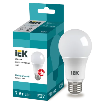 Лампа LED A60 груша 7Вт 230В 4000К E27 IEK LLE-A60-7-230-40-E27 фото 1