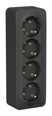 BLANCA О/У РОЗЕТКА 4-я с заземл. со шторк. ИЗОЛ.ПЛ.,16А, 250В, АНТРАЦИТ Systeme Electric BLNRA011416 фото 1