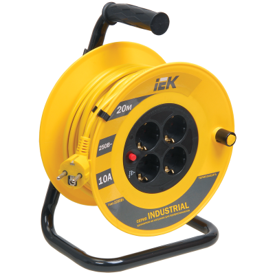 Катушка УК20 4 места 2P+PE/20м 3х1,0мм2 "Industrial" IEK WKP14-10-04-20 фото 1