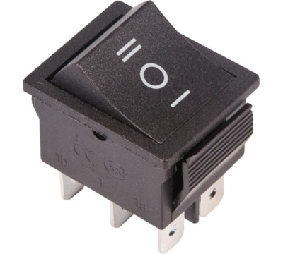 Выключатель клавишный 250V 15А (6с) ON-OFF-ON черный с нейтралью REXANT (10/10/500) Rexant 36-2370 фото 1