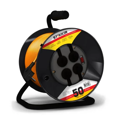 Удлинитель на пластиковой катушке с/з, ПВС, 3х1, 10A, 50м, IP44, STD02-41-50 (UG), оранжевый STEKKER фото 1