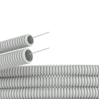 Труба гофрированная ПВХ 25 мм с протяжкой тяжелая серая (50м) DKC 91525 фото 1