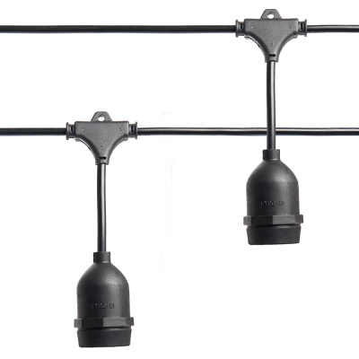 Гирлянда "Евро белт-лайт" на подвесах, 20 E27, шаг 50cm черный, 13м (3м сетевой шнур) IP65, CL50-13  фото 1