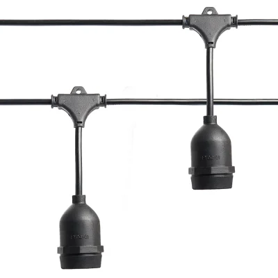 Гирлянда "Евро белт-лайт" на подвесах, 20 E27, шаг 50cm черный, 13м (3м сетевой шнур) IP65, CL50-13  фото 1