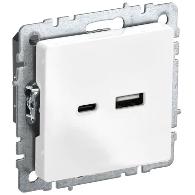 BRITE Роз. USB A+C 18Вт РЮ11-1-БрБ бел. IEK BR-U22-018-K01 фото 1