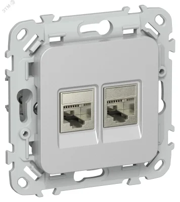 FLITE Розетка 2-местная компьютерная RJ45 категория 5Е STP РК5е-2-1-ФлА алюминий IEK FI-K21-1-K47 фото 1
