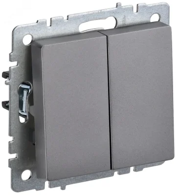 BRITE Выключатель двухклавишный проходной 10А ВС10-2-6-БрС сталь IEK BR-V22-0-10-K46 фото 1
