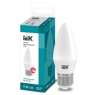 Лампа LED C35 свеча 9Вт 230В 4000К E27 IEK LLE-C35-9-230-40-E27 фото 1