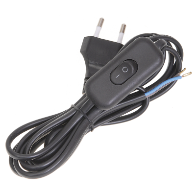 Шнур УШ-1КВ опрессованный с выкл. 2м 2х0,75мм2 черный IEK WUP20-02-K02 фото 1