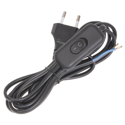 Шнур УШ-1КВ опрессованный с выкл. 2м 2х0,75мм2 черный IEK WUP20-02-K02 фото 1