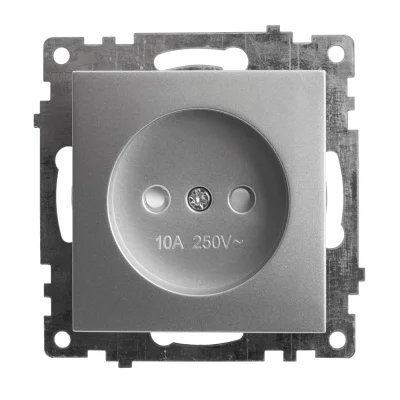 Розетка электрическая 1-местная (механизм) б/з, серия Катрин, серебро, GLS10-7109-03 STEKKER 39581 фото 1