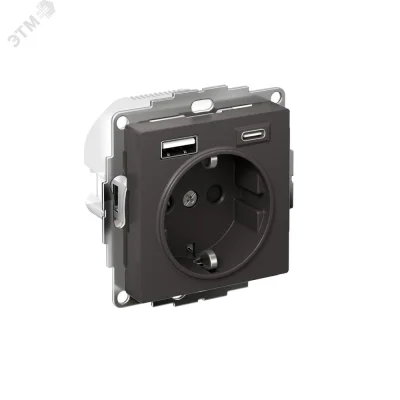 ATLASDESIGN РОЗЕТКА 16А с 2 USB A+C, 5В/2,4А/3,0А, 2х5В/1,5А, механизм, БАЗАЛЬТ ATN Systeme Electric фото 1