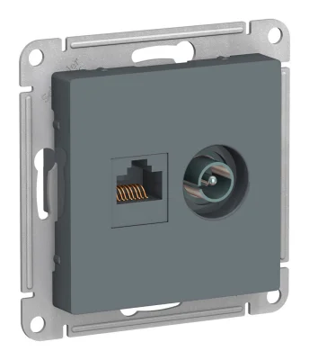 ATLASDESIGN РОЗЕТКА двойная ТВ + компьютерная RJ45, кат. 5Е, ГРИФЕЛЬ Systeme Electric ATN000789 фото 1