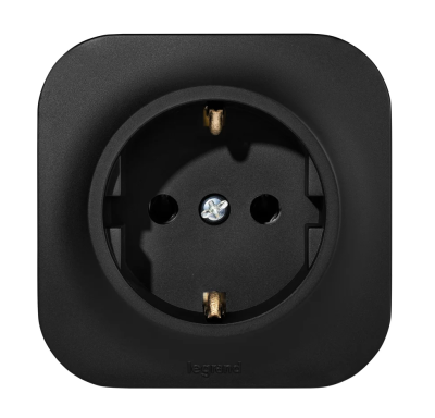 Розетка одинарная Quteo с заземлением чёрный матовый Legrand 782472 фото 1