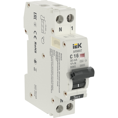 ARMAT АВДТ B06S 1P+NP C16 30мА тип A (18мм) IEK AR-B06S-1N-C16A030 фото 1