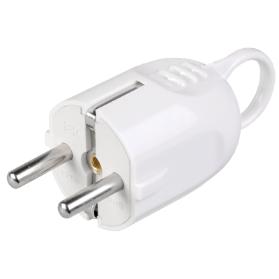 Вилка разборная угловая ВПу12-01-Ст с заземляющим контактом с кольцом 16А белая IEK EVP12-16-01-K01 фото 1