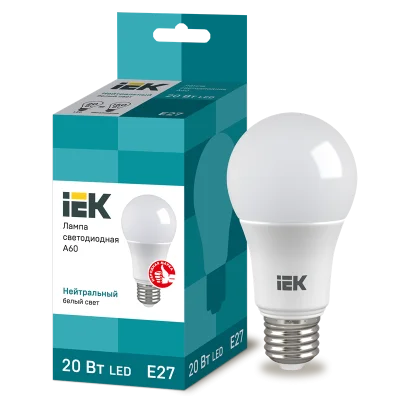 Лампа LED A60 груша 20Вт 230В 4000К E27 IEK LLE-A60-20-230-40-E27 фото 1
