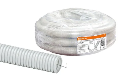 Труба гофр. ПВХ 20 мм гибкая лёгкая с протяжкой серая [бухта 100TDM TDM Electric SQ0401-0002 фото 1