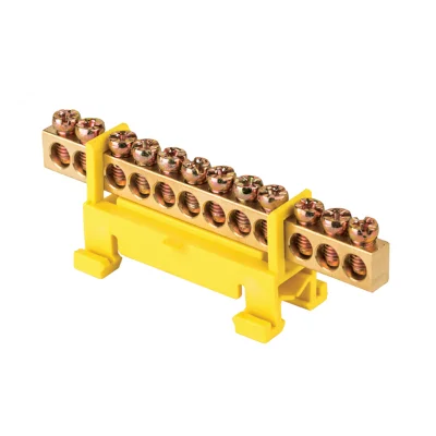 Шина "0" PE (6х9мм) 12 отверстий латунь желтый изолятор тип "Стойка" на DIN-рейку PROxima sn0-63 EKF фото 1