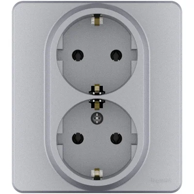 Розетка 2-местная с заземлением без защитных шторок 16А в сборе алюминий INSPIRIA Legrand 673752 фото 1