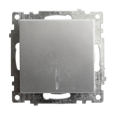 Выключатель 1-клавишный c индикатором (механизм), 250В, 10А, серия Катрин, серебро, GLS10-7101-03 ST фото 1