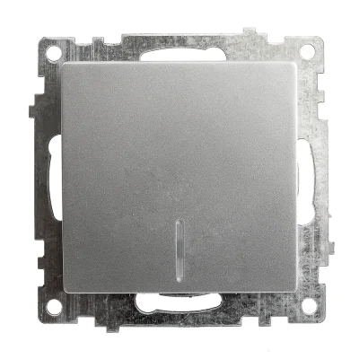 Выключатель 1-клавишный c индикатором (механизм), 250В, 10А, серия Катрин, серебро, GLS10-7101-03 ST фото 1