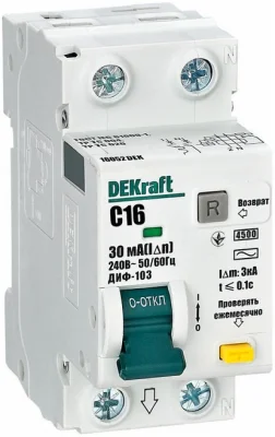 АВДТ 1Р+N 16А 30мА тип AC х-ка C ДИФ-103 4.5кА нов. DEKraft 16052DEK фото 1
