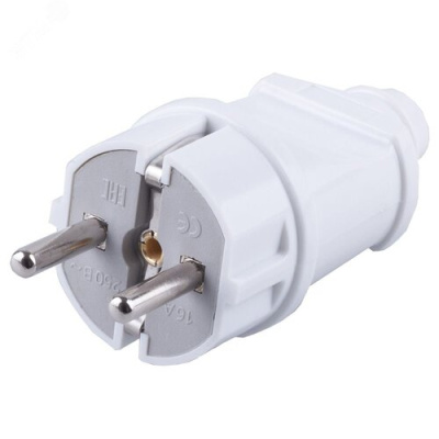 Вилка прямая с заземляющим контактом, ABS пластик 250В, 16A, IP20, белая, PPG16-42-201 STEKKER 32851 фото 1