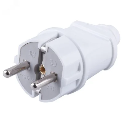 Вилка прямая с заземляющим контактом, ABS пластик 250В, 16A, IP20, белая, PPG16-42-201 STEKKER 32851 фото 1