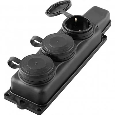 Розетка переносная 3-местная c/з, каучук, серия Одри, RST16-23-44 (РП 16-334), черный STEKKER 32739 фото 1