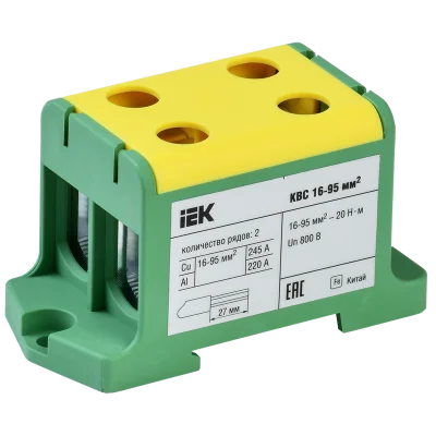 Клемма вводная силовая КВС 16-95 кв.мм. 2-рядная PE IEK YZN23-095-K52 фото 1